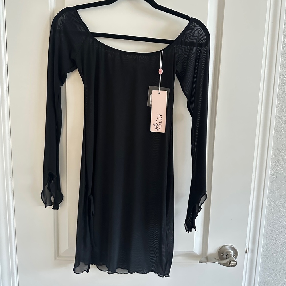 Oh Polly Black Bodycon Dress with Bishop Sleeves